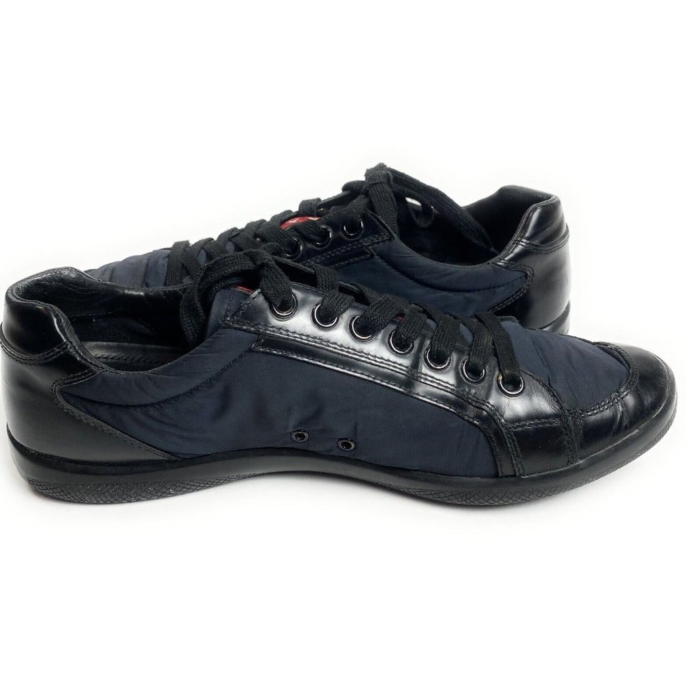 Prada Leather Shoes Sneaker Black Blue Size 8 - Picture 3 of 10